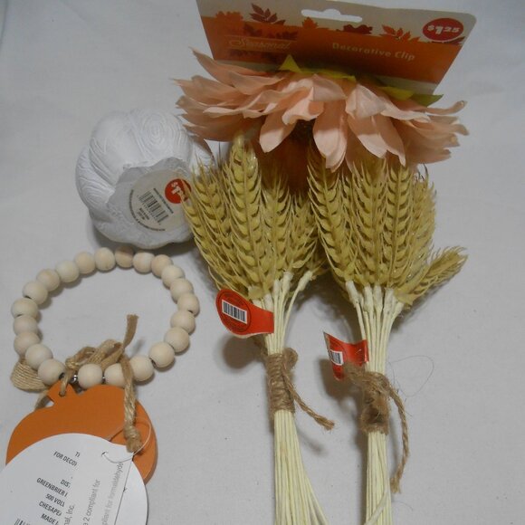 NEW LOT FALL HALLOWEEN THANKSGIVING DECOR WHITE PUMPKIN, WHEAT PLANTS, MORE ππ - Picture 3 of 8